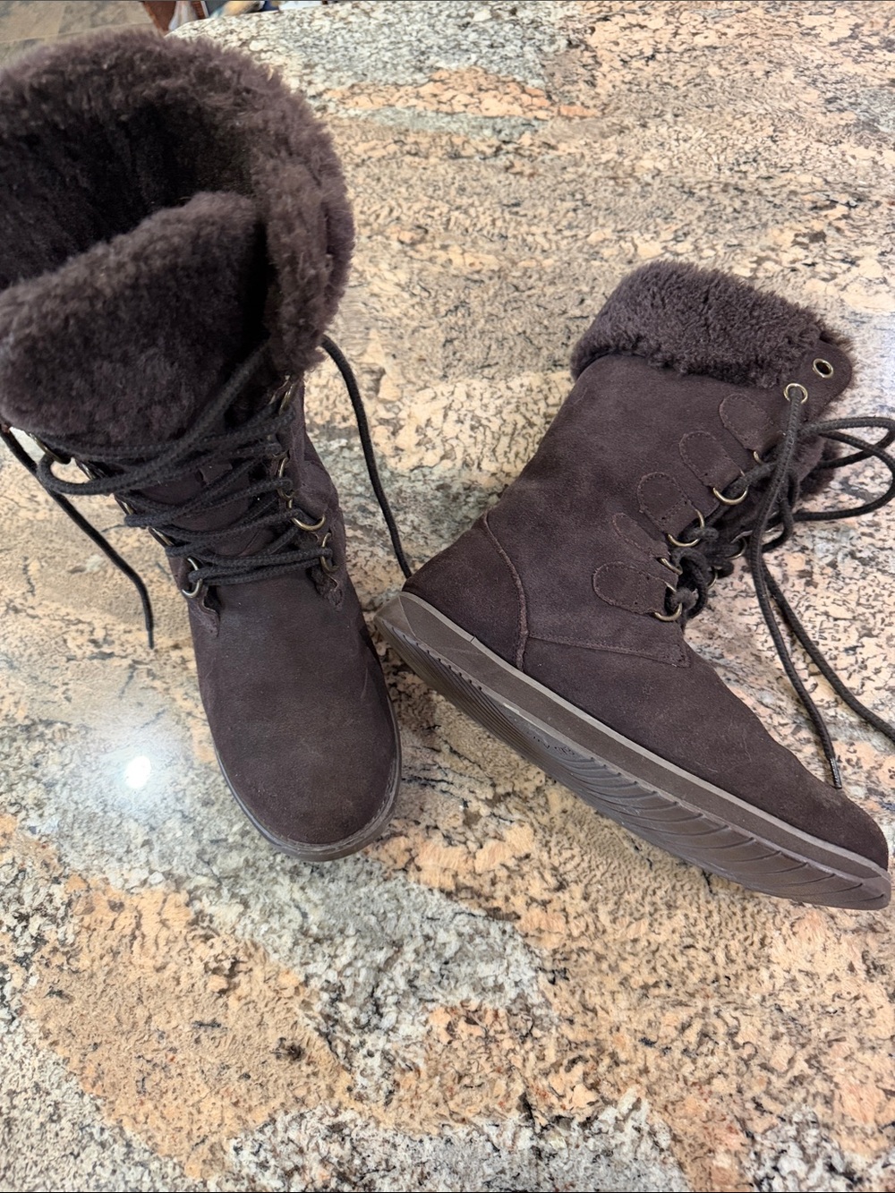 Emu Chocolate Brown Suede Lace-Up Faux-Shearling Winter Boots